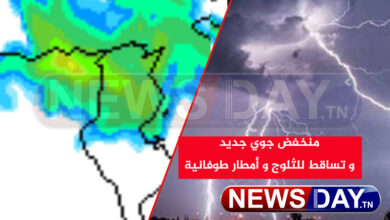 منخفض جوي جديد و تساقط للثلوج و أمطار طوفانية